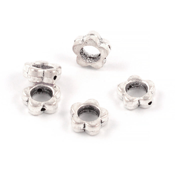 Metallpärlor, ringblomma, antiksilver, 8mm, 25st