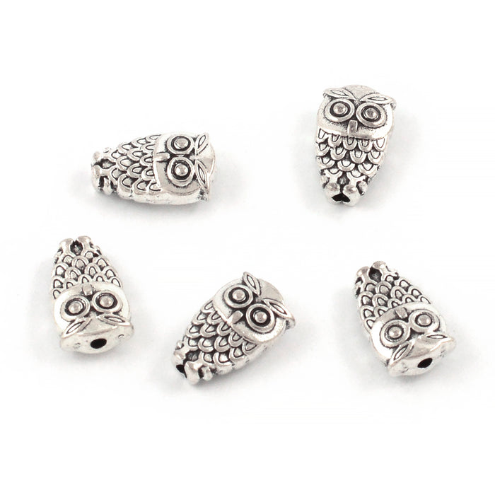 Metallpärlor, ugglor, antiksilver, 6x10mm, 10st