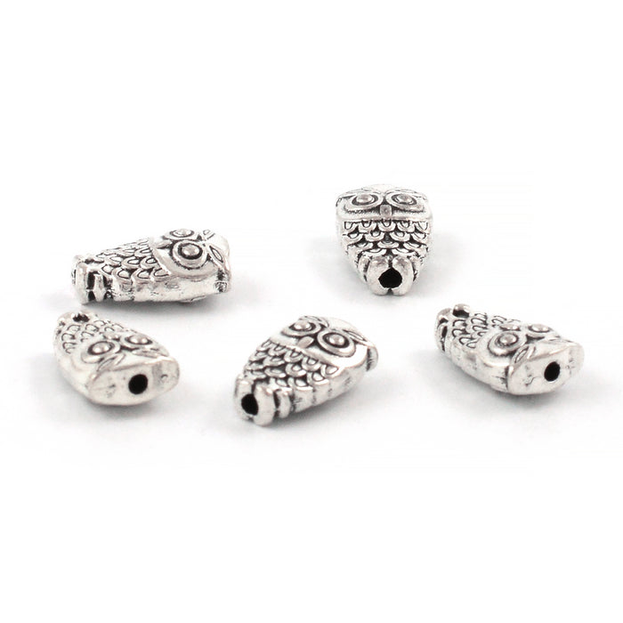 Metallpärlor, ugglor, antiksilver, 6x10mm, 10st