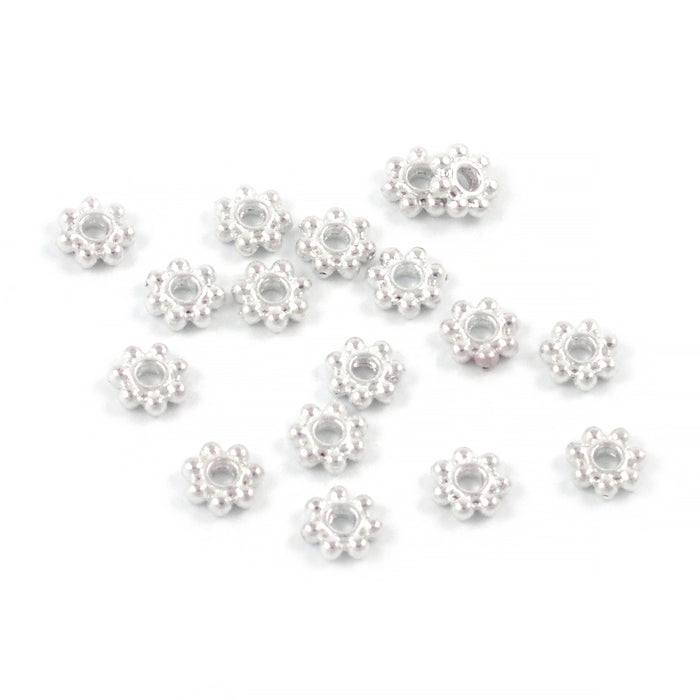Mellandelar, daisy, silver, 4,5mm, 100st