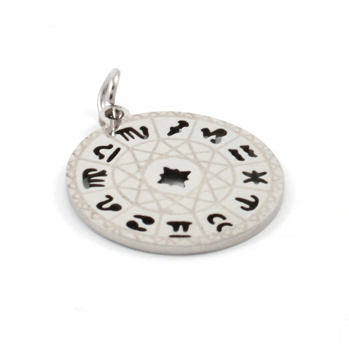 Rund berlock med stjärntecken, rostfritt stål, 19mm, 1st