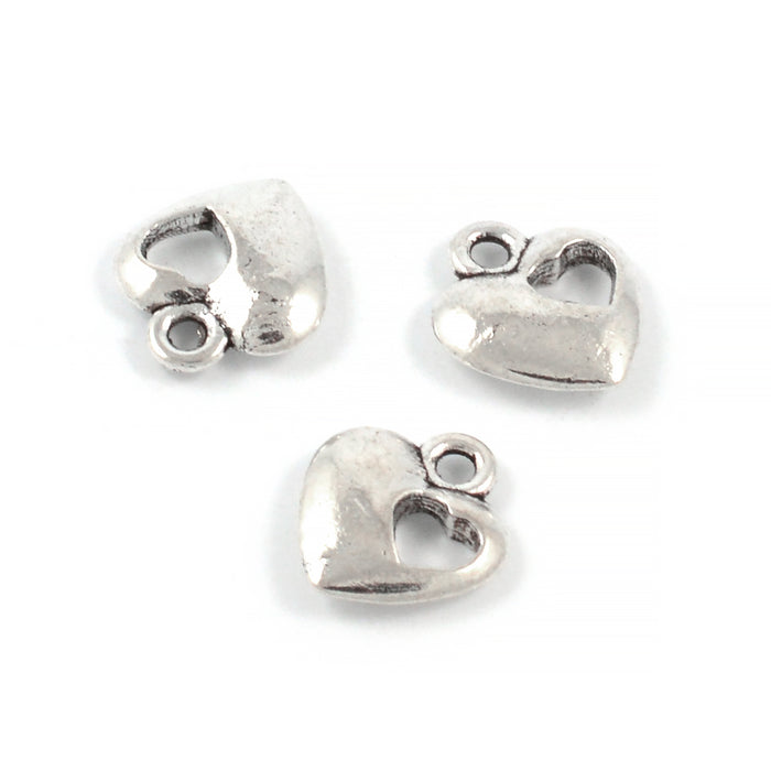 Berlock med utstansat hjärta, antiksilver, 11mm, 10st