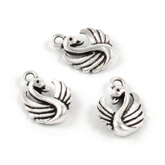 Berlock, svan, antiksilver, 12x13mm, 5st