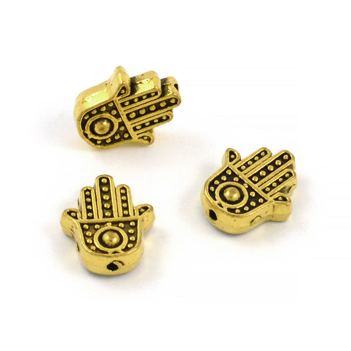 Metallpärlor, Hamsas hand, antikguld, 10x12mm, 10st
