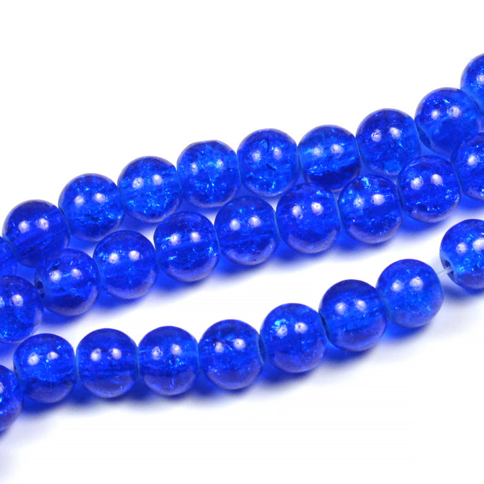 Krackelerade glaspärlor, marinblå, 6mm