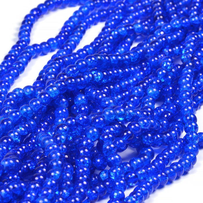 Krackelerade glaspärlor, marinblå, 6mm