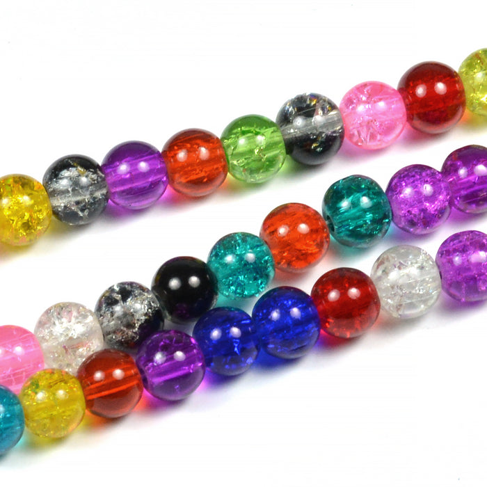 Krackelerade glaspärlor, färgmix, 6mm