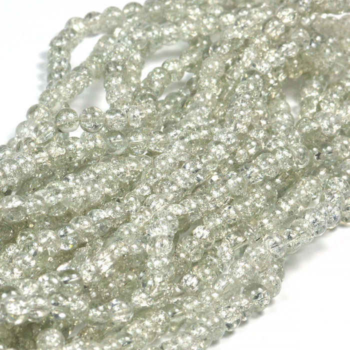 Krackelerade glaspärlor, ljusgrå, 6mm