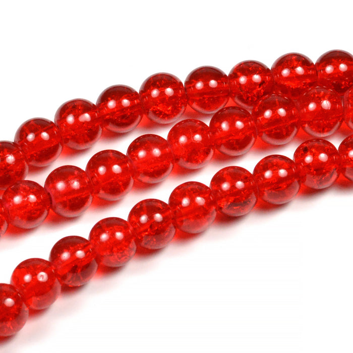 Krackelerade glaspärlor, röd, 6mm