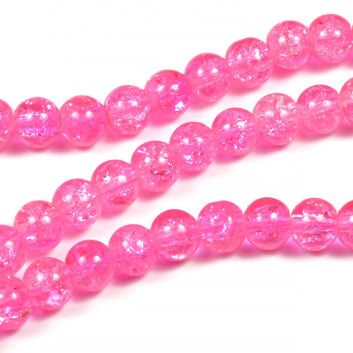 Krackelerade glaspärlor, knallrosa, 6mm
