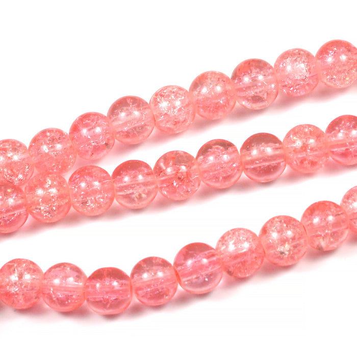 Krackelerade glaspärlor, rosa, 6mm