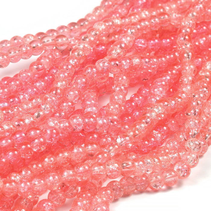 Krackelerade glaspärlor, rosa, 6mm