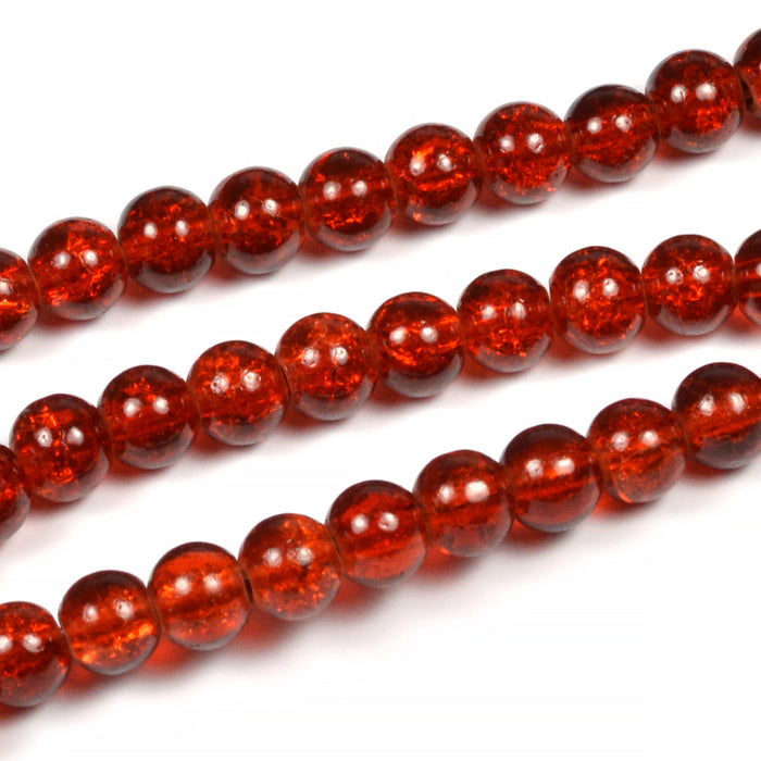 Krackelerade glaspärlor, roströd, 6mm