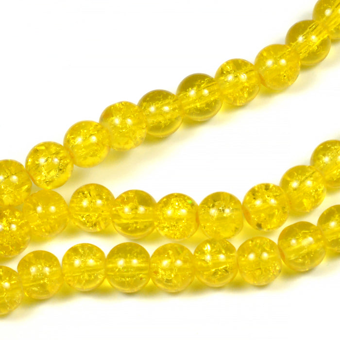 Krackelerade glaspärlor, gul, 6mm