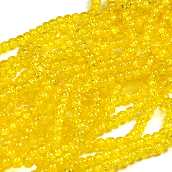 Krackelerade glaspärlor, gul, 6mm