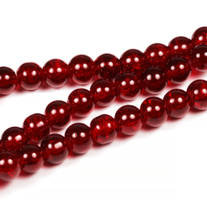 Krackelerade glaspärlor, mörkröd, 6mm