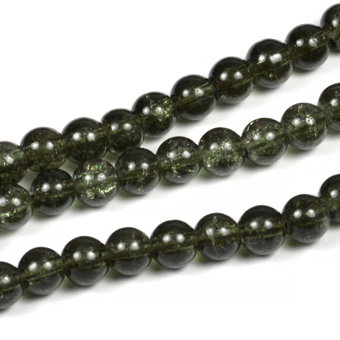Krackelerade glaspärlor, mullvadsgrå, 6mm