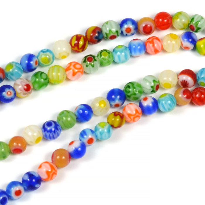 Runda millefiori pärlor, 4mm