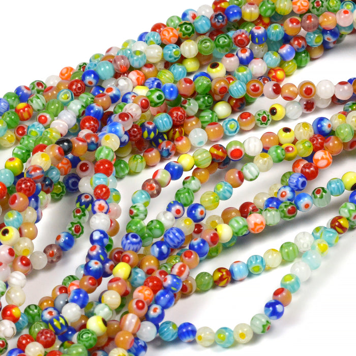 Runda millefiori pärlor, 4mm