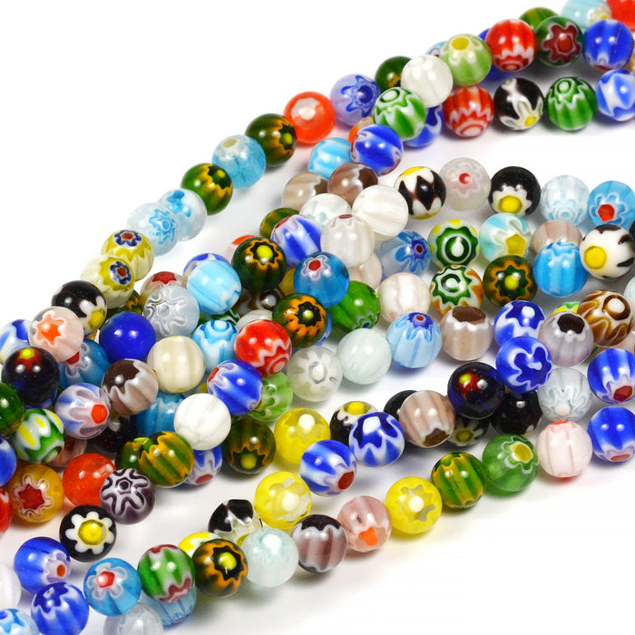Runda millefiori pärlor, 8mm