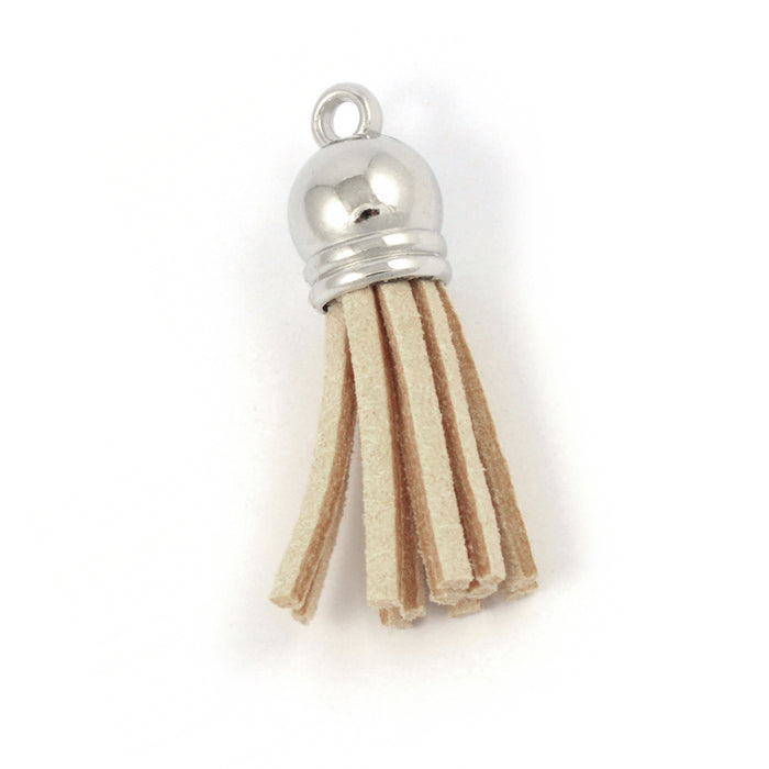 Liten tofs i mockaimitation, beige