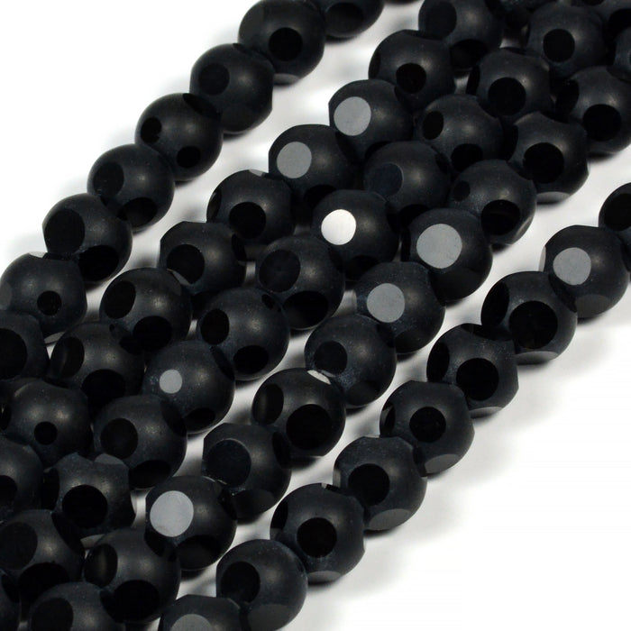 Glaspärlor, frostad/blank, svart, 10mm