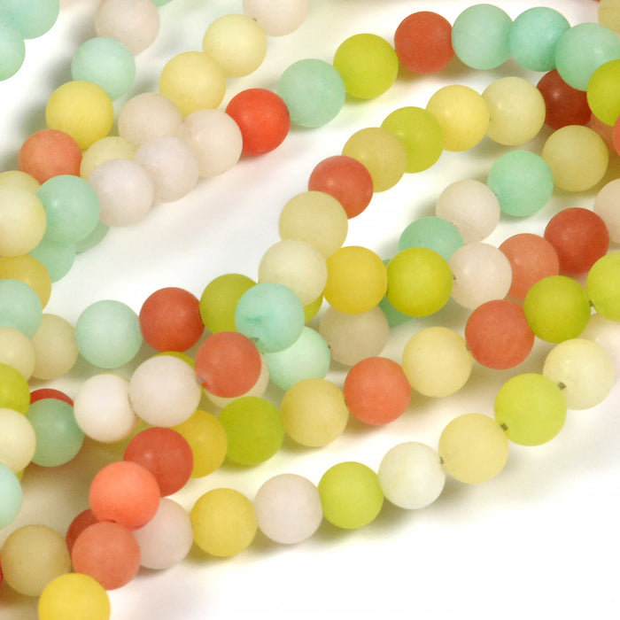 Frostade jade pärlor, mixade pastellfärger, 6mm
