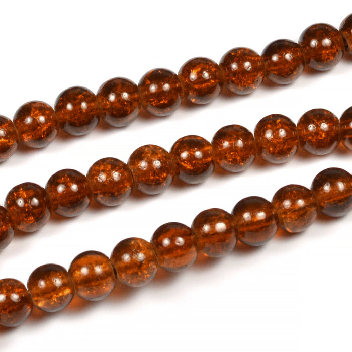 Krackelerade glaspärlor, brun, 6mm