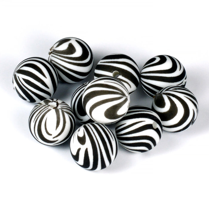 Silikonpärlor, zebra, 15mm