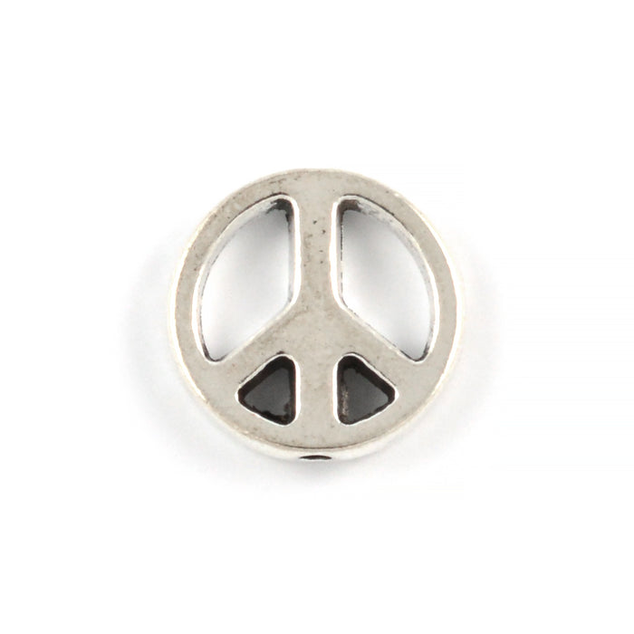 Metallpärlor, peace-tecken, antiksilver, 13mm, 10st