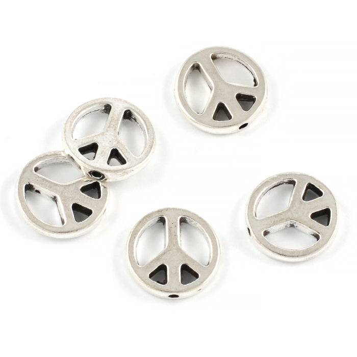 Metallpärlor, peace-tecken, antiksilver, 13mm, 10st