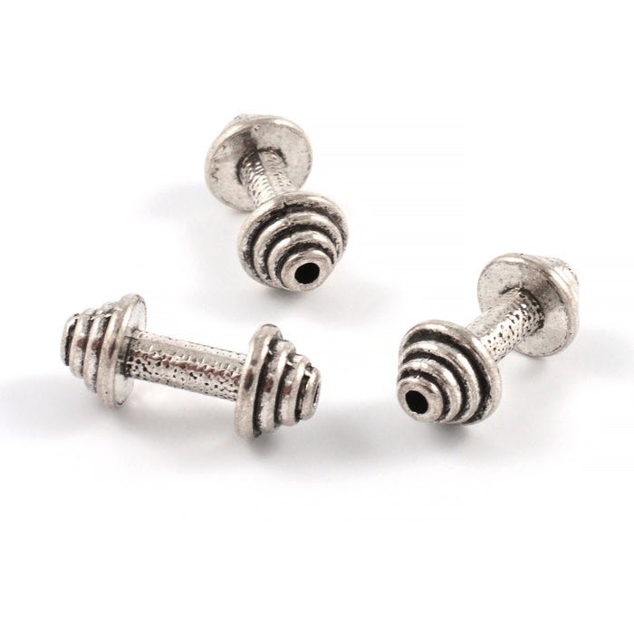 Metallpärlor, hantel, antiksilver, 20x9mm, 5st