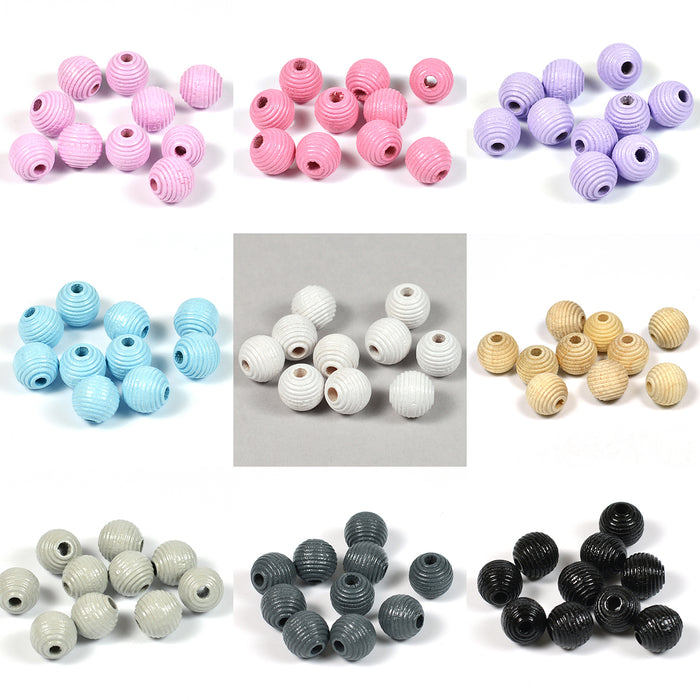 Räfflade träpärlor, 10mm, 175-pack