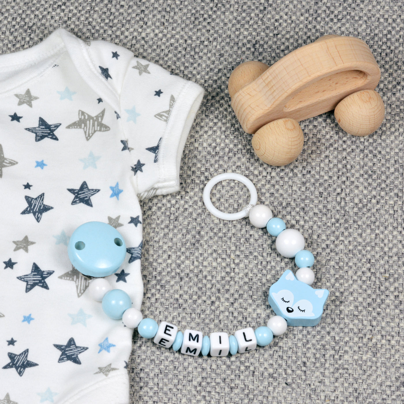 Pacifier holder "Emil" with sleeping fox