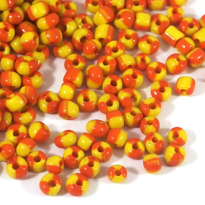 Seed Beads, 4mm, tvåfärgad gul-orange, 30g