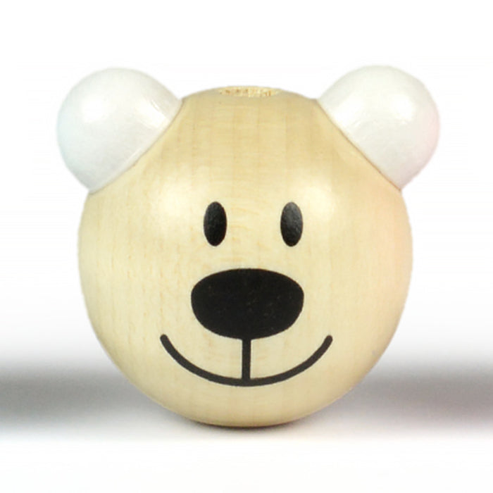 Round motif bead in wood, teddy bear 