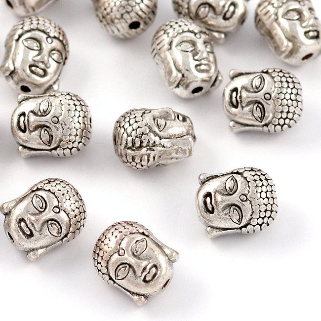 Metal beads, buddha head, antique silver, 8x10mm, 5pcs
