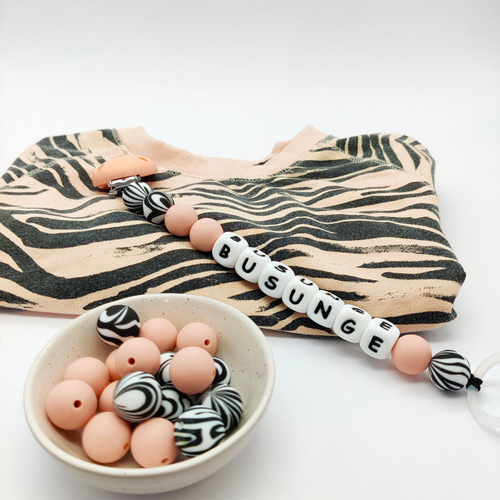 Silicone beads, zebra, 15mm
