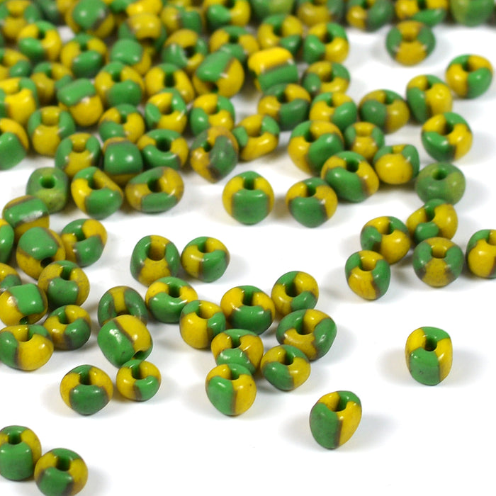 Seed Beads, 4mm, tvåfärgad gul-grön, 30g