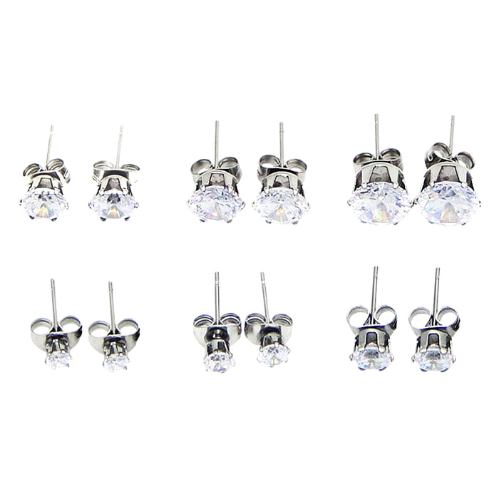 Stainless steel earrings with cubic zirconia, 1 pair