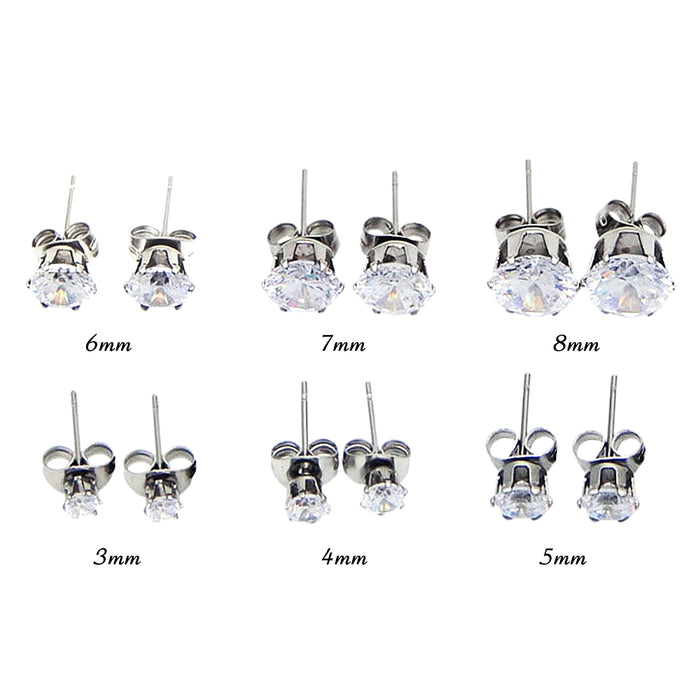 Stainless steel earrings with cubic zirconia, 1 pair