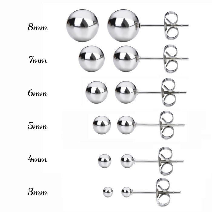 Stainless steel earrings, ball, 1 pair