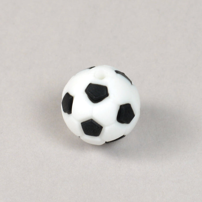 Round silicone bead, football, black, 15mm