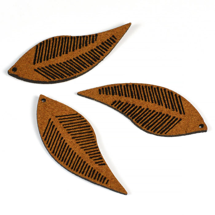 Leaf charms in suede imitation, 16x44mm, 10pcs