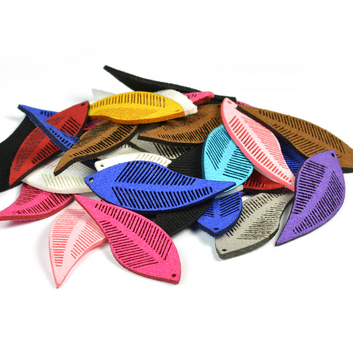 Leaf charms in suede imitation, 16x44mm, 10pcs