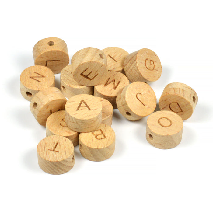 Wooden letter beads, round, A-Z