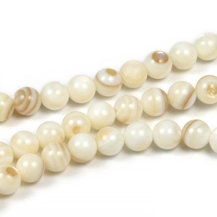 Round shell beads, ivory, 6mm