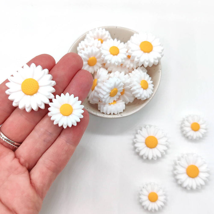 Motive bead in silicone, large daisy