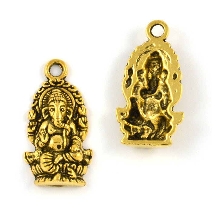 Charm, Ganesha, antique gold, 14x22mm, 3pcs