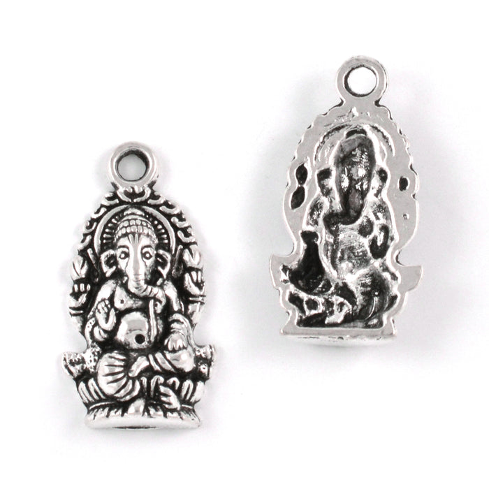 Charm, Ganesha, antikk sølv, 14x22mm, 3stk